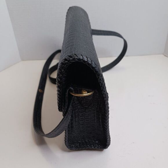 Vintage Women's Crocs Black Leather Hand Tooled Bag - Picture 5 of 15